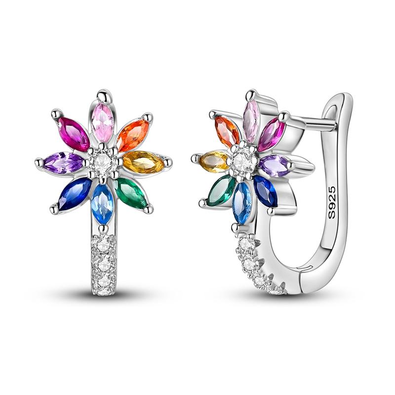 Round Circle Hoop Earrings For Women 925 Silver Heart Star Moon Sun Flower Zircon Opal Earrings Jewelry Gift