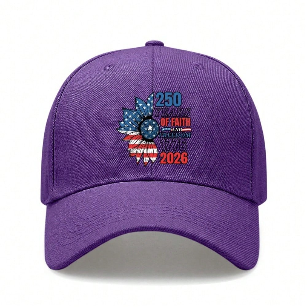 [Patriotic Baseball Cap] 250Th Anniversary Unisex "250 OF FAITH & FREEDOM 2026" Print Black Polyester Adjustable Breathable Lightweight Casual