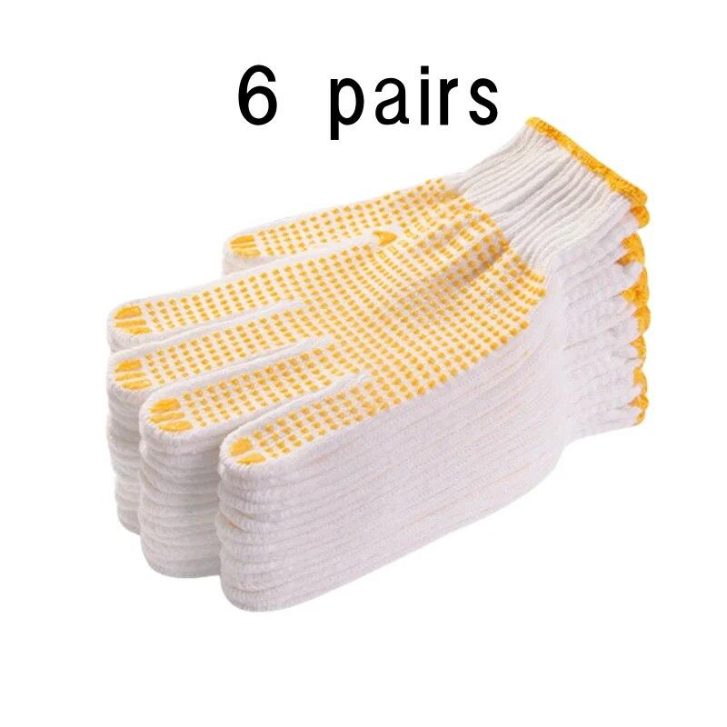 Перчатки из чистого белого хлопка с точечным клеем на ладони, нескользящие, износостойкие, утолщенная резина для работы и охраны труда