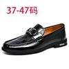 2025 Large Size Cowhide Loafers Men's 47 Mirror Glossy Solid Color Embossed British Casual Business Foot Shoes