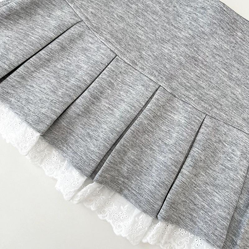 Cute Pleated Skirt for Women Summer Solid High Waist A-line Shorts Lace Stitching Mini Skirt Y2k Vintage Clothing