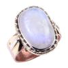 Natural Rainbow Moonstone Gemstone 925 Sterling Silver Two Tone Ring S.7.5 E4M74
