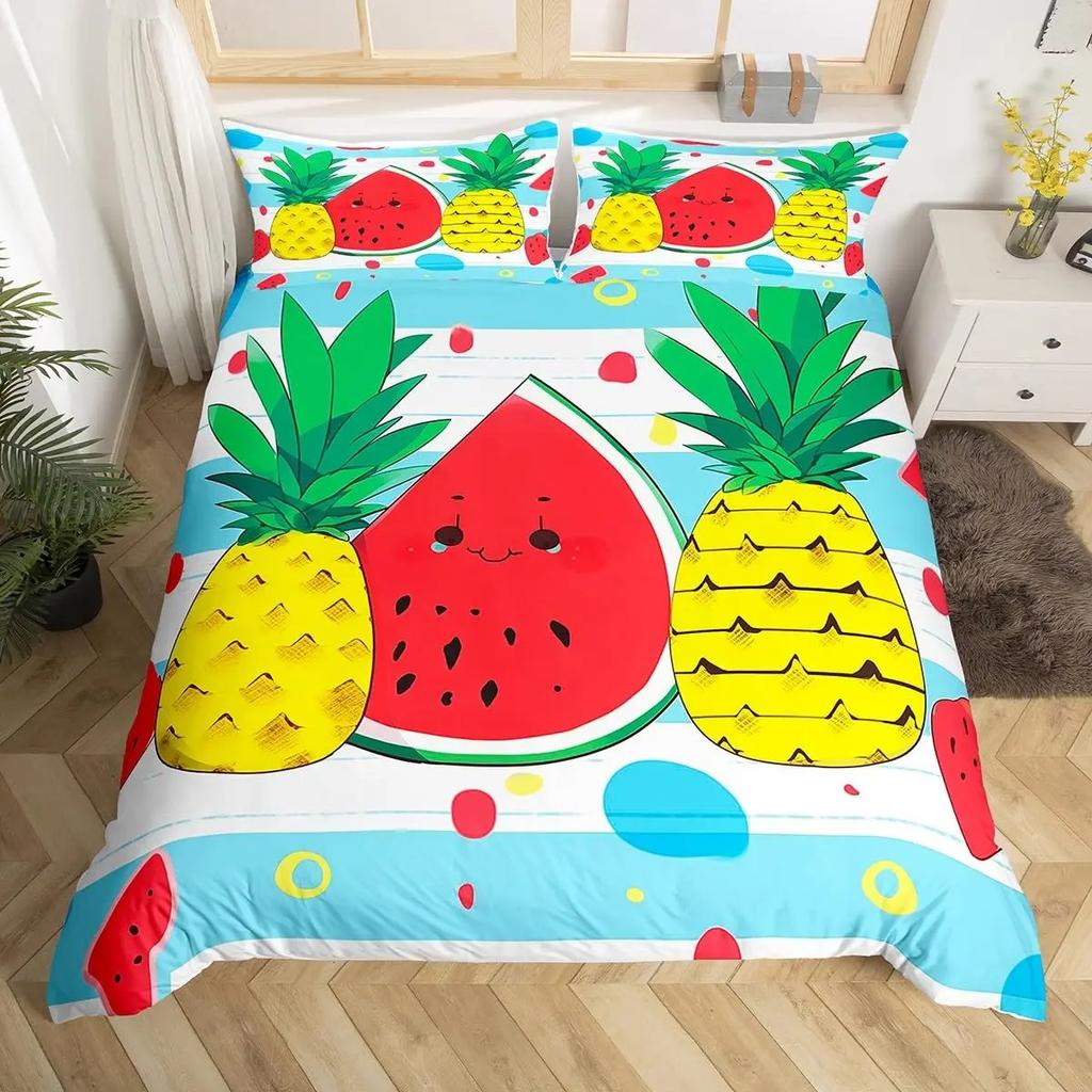 Fruits Duvet Cover Strawberry Banana Mango Lemon Pineapple Bedding Set Grapes Orange Comforter Cover,Summer Fruit Quilt Cover