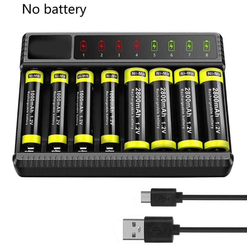 8-слотовый зарядник для аккумуляторов AA AAA с ЖК-дисплеем и USB-C, высокоскоростная зарядка, независимые слоты для NiMH NiCD перезаряжаемых аккумуляторов