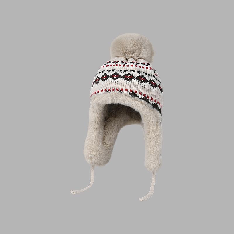Толстая шерстяная шапка для женщин на зиму, имитирующая кроличий мех. Модная и милая, ветрозащитная и теплая вязаная шапка-ушанка в стиле Fair Isle.