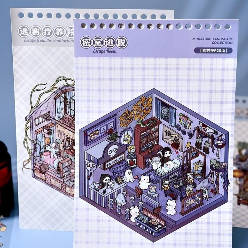 Spooky Theme Miniature Scene Sticker Book 20 Scene Haunted Cottage Sticker Holiday Gifts