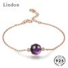 Модный женский браслет с круглой подвеской из камня фиолетового цвета