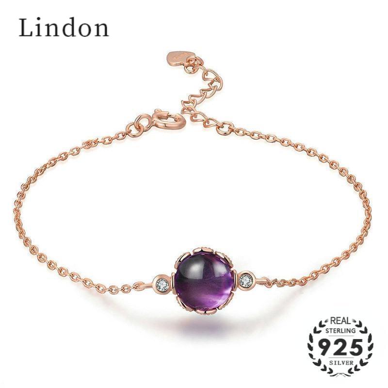 Модный женский браслет с круглой подвеской из камня фиолетового цвета