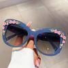New Sunglasses Large Frame Women Cat Eye Glasses Retro Fashion Floral Sunglasses Trendy Sunscreen Sunglasses Vacation Glasses