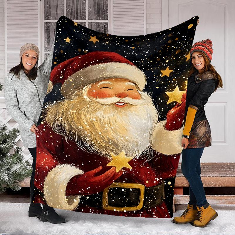 Christmas Santa Claus Theme Printed Blanket - Perfect for Couch, Bed, Travel & Outdoor Use | Machine Washable, Cozy & Durable.