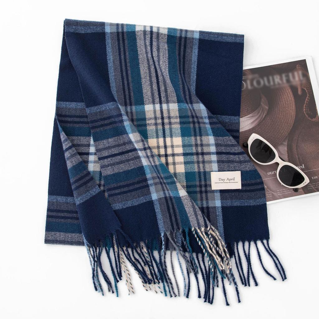 Imitation Cashmere Plaid Scarf Women's Winter High End Fashion Simple Scarf Mid Length Warm Shawl