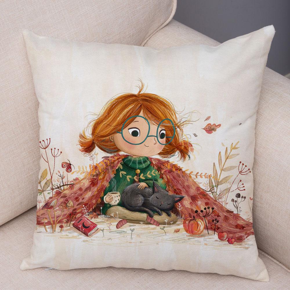 Super Soft Plush Pillow Case for Sofa Home Watercolor Cartoon Girl Cushion Cover Decor Fairy Tale World Lovely Child Pillowcase