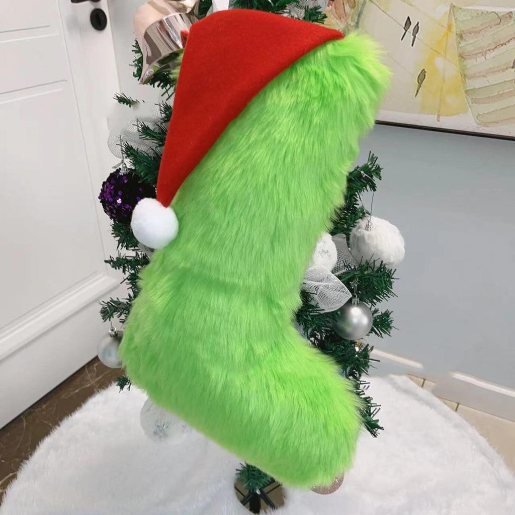 Зеленый искусственный рождественский чулок Рождественское украшение