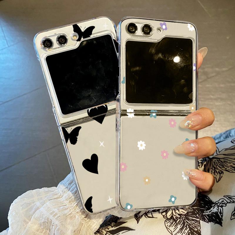 Little Love Heart Transparent Case For Samsung Galaxy Z Flip6 Flip5 Flip4 Folding Hard Phone Cover For Samsung Z Flip 6 5 4 3 5G