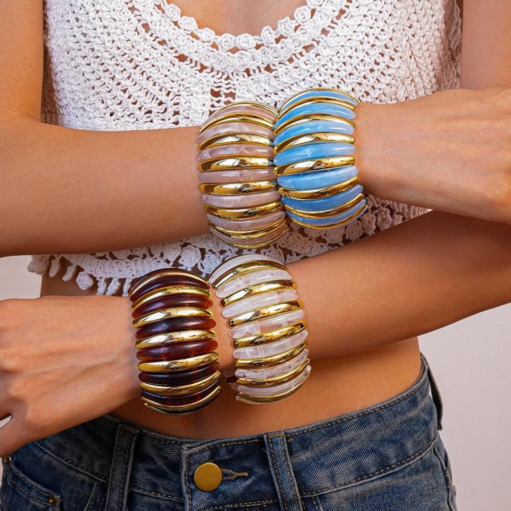 Wide Exaggerated Bracelet Elastic Rope Bead Wide Chunky Bangles Unique Retro Hand Ring Women