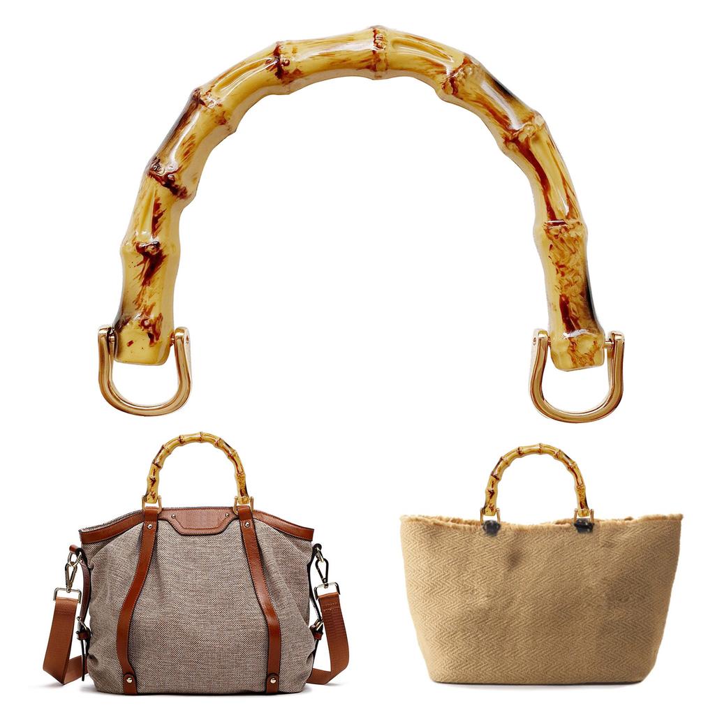 Handbag Handles U-Shape Bamboo Imitation Handle/Metal Link Buckle Set for DIY Lady Purse Handcrafted Bags Accessories