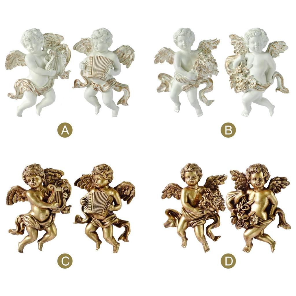 2x Angel Statue Figurines Cherub Wall Sculpture for Barchurch Dining Room