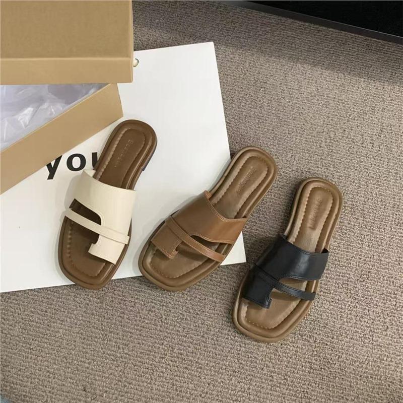 Ретро тапочки с открытым носком женская обувь весна и лето новые простые юбка один педаль римские сандалии