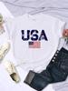 США Буквы Американский флаг Звезды и полосы Принт Женские футболки Уличный хип-хоп Футболка Одежда Летняя Дышащая футболка Женская