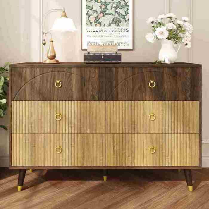 Buffet Moderne, Commode de Rangement avec 6 Tiroirs pour Salon et Salle à Manger, Design Bois Bicolore, 120 x 40 x 81 cm