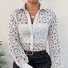 Новая модная белая кружевная блузка с длинным рукавом, женские топы, элегантная сексуальная рубашка с вырезами, женские винтажные офисные женские рубашки с цветами 24134