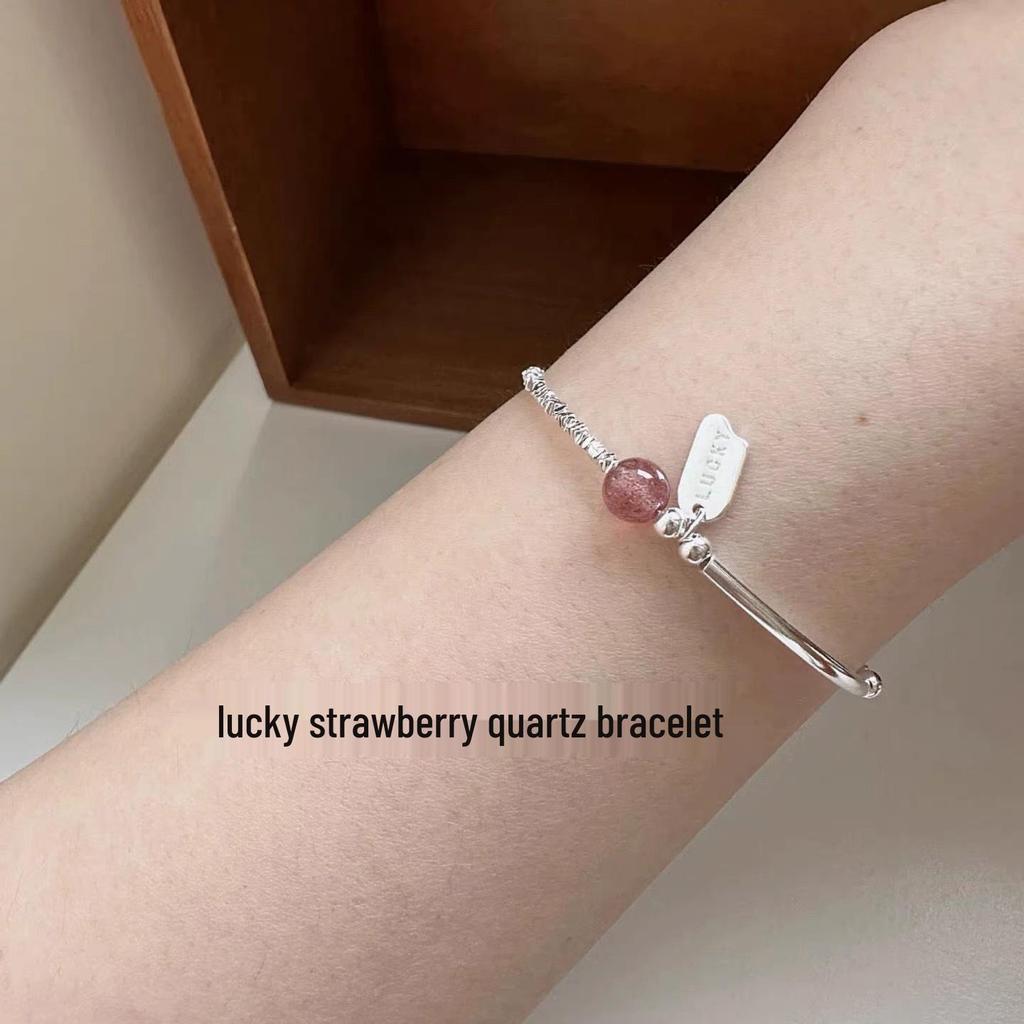 Strawberry Crystal Silver Bracelet: Minimalist Japanese & Korean-Inspired Design, Fresh and Sweet High-End Fashion for Women