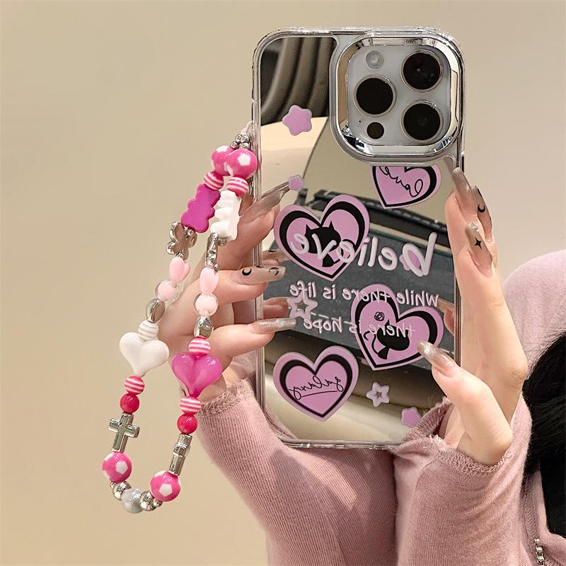 Зеркальный чехол Zhitai 3-в-1 для iPhone 15 Pro Max, Apple 14, 13 Pro, XS, XR и 12 с браслетом.