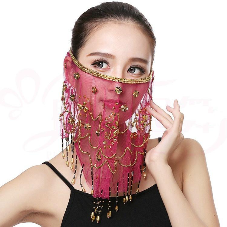 Beautiful Lady Belly Dance Dancing Face Mask Voile Wrap Scarf Sequin Perform Accessory