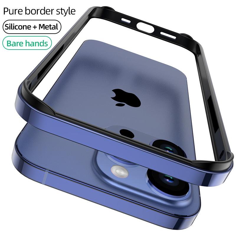 Роскошный алюминиевый чехол-бампер Hybird с силиконовой рамкой для IPhone 14 Plus 13 12 Mini 11 15 Pro Max 14pro XR XS Противоударный защитный чехол