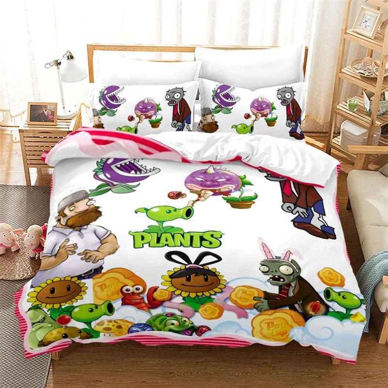 Popular Games Pattern Bedding Set 3d Plant Zombie Cartoon Duvet Cover Set with Pillowcase Single Double Queen King Bedclothes