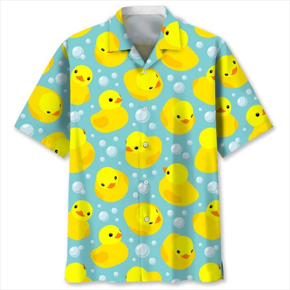 Cartoon Duck Pattern Hawaiian Shirt For Men Summer 3d Printed Animal Shirts Women Street Short Sleeves Lapel Loose Button Blouse