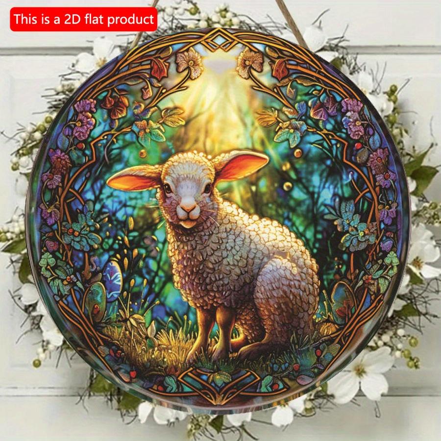 2D Flat 20cm Sheep Flowers Wooden Wall Hanging Decor - Green Universal Holiday Wooden Pendant, Home Decoration, Welcome Sign Party Decor, Wood Crafted