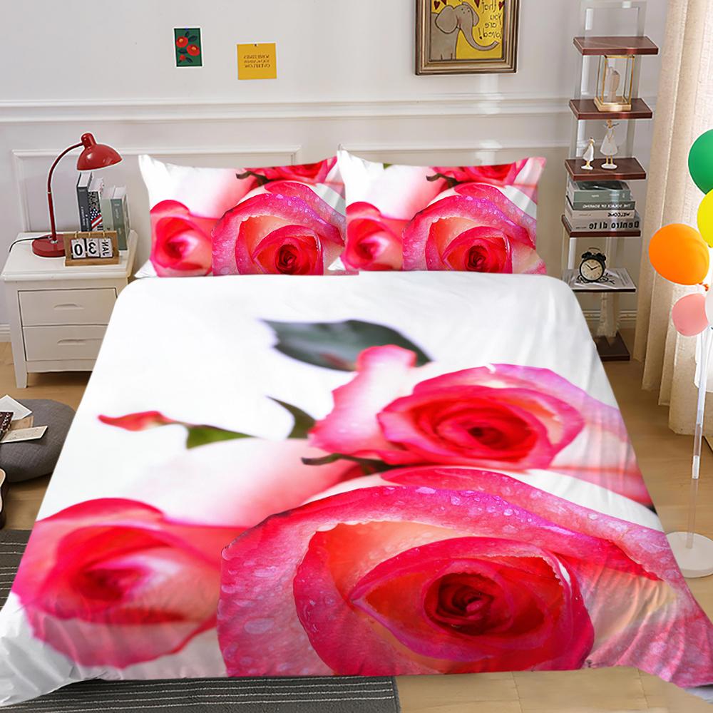 Домашнее постельное белье в цветочном стиле ко Дню святого Валентина, комплект пуховых пододеяльников, пододеяльник для спальни, наволочка, полноразмерное постельное белье для односпальной/двуспальной кровати