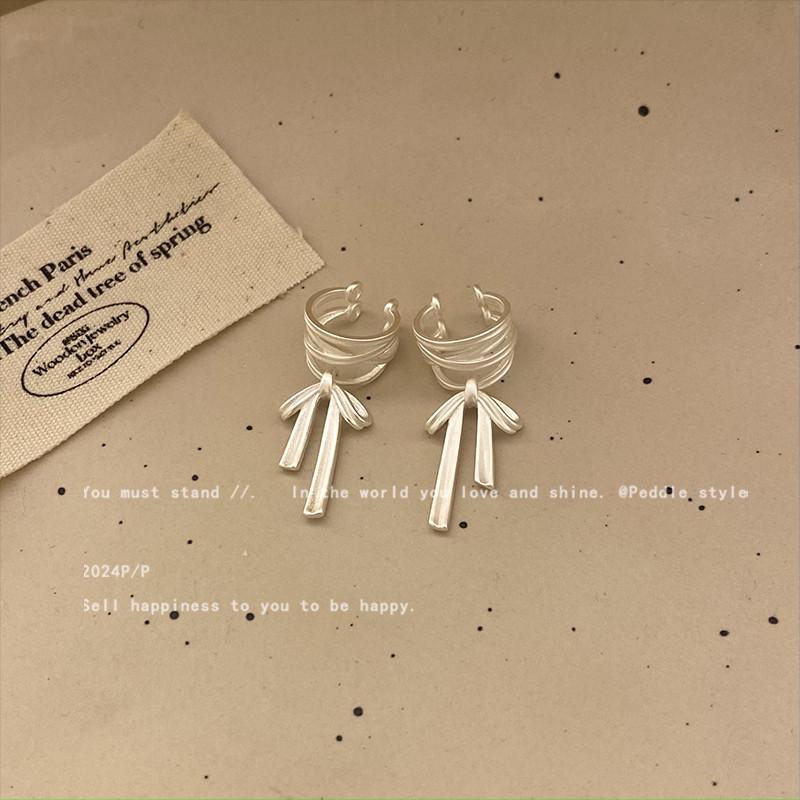 iF ME Silk Ribbon Bow Earring Elegant Left Right Clip Earrings for Women Jewelry Accessories