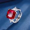 Jewelry Copper Bottom Gold-Plated Simulation Emerald Red Corundum Luxury Inlaid Square 12 * 12 Retro Ring Women