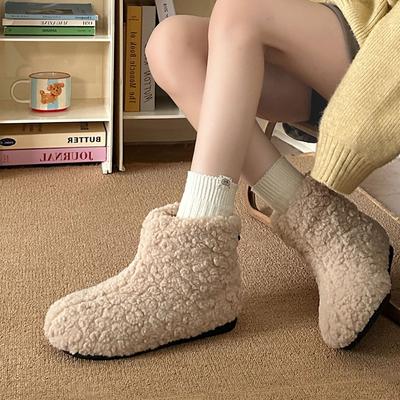 Модные ретро плоские зимние сапоги женские 2025 новые зимние утепленные теплые мягкая подошва хлопковые туфли для женщин повседневные однотонные слипоны пушистые ботильоны