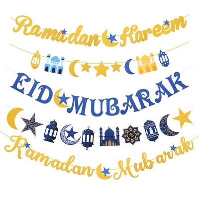 EID Mubarak Баннер Гирлянда Рамадан Карим Луна Звезда Бумажный Флаг 2025 Исламская Мусульманская Вечеринка Украшения Дома Товары Подарки