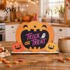 Halloween Table Sign Wooden Sign, Cute Pumpkin Boo Ghost Hand Painted Decor Tabletop Centerpiece for Indoor Mantel Fireplace Childlike Room Accent