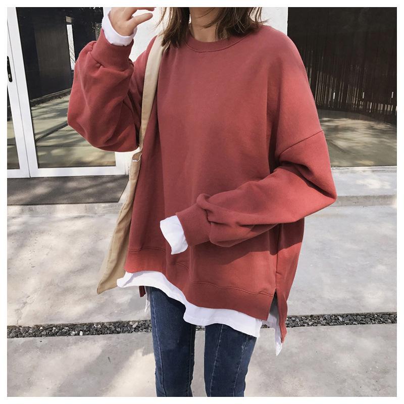 Fake Two-piece Plush Sweatshirt for Women's New Autumn and Winter Korean Style Loose Student BF Harajuku Fenggang Flavor Top