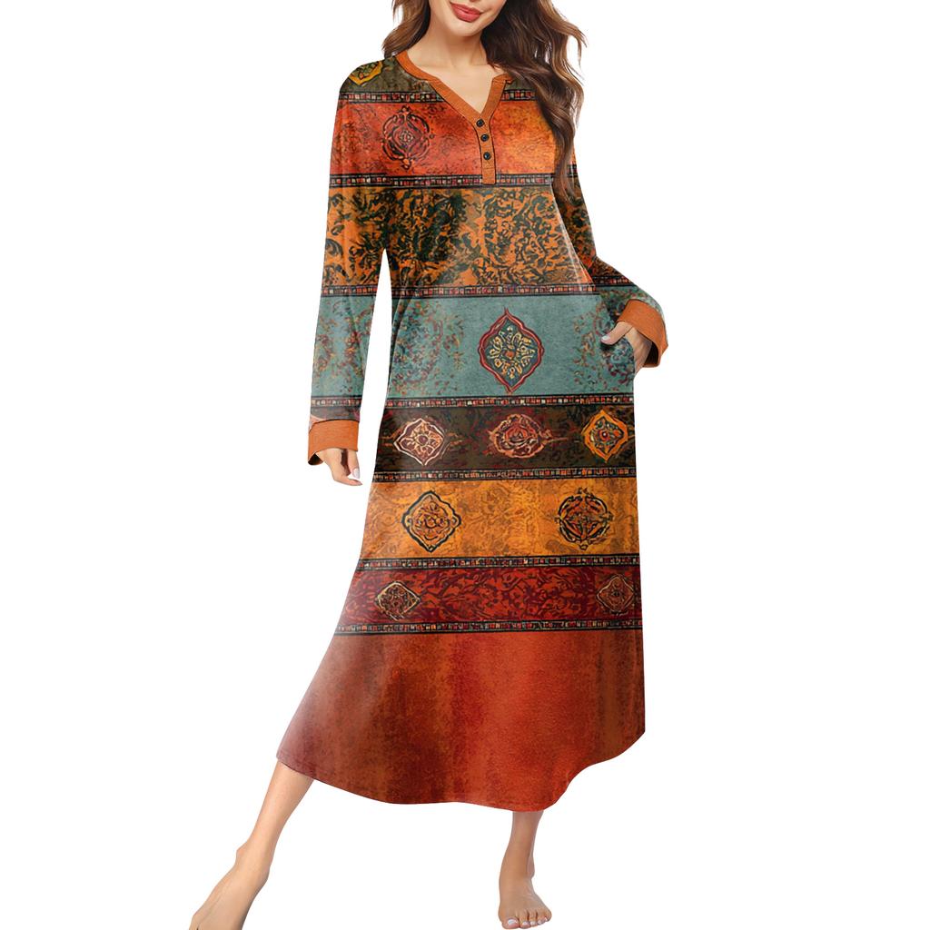 Женская ночная сорочка длинная домашняя одежда с V-образным вырезом и карманами