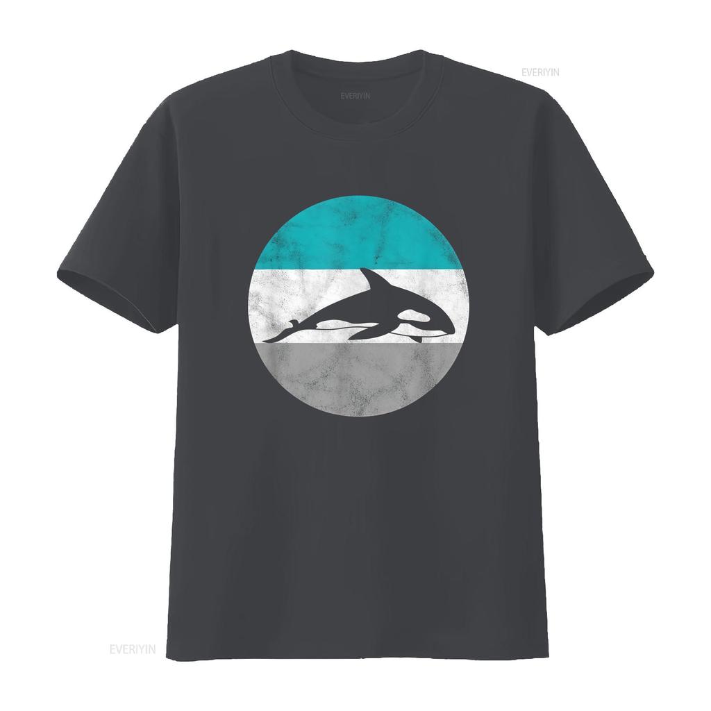 Vintage Style Orca Killer Whale Print T Shirt For Boys And Girls Vintage Washed Unisex Breathable Versatile Soft Stylish