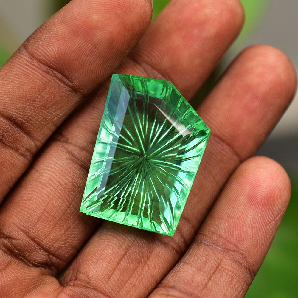 CERTIFIED 29x20mm LIMITED Fancy Cut NATURAL Green Topaz Loose Gemstone
