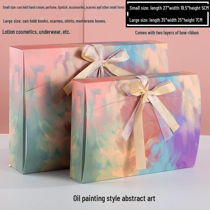 Custom Pearlescent Bow Ribbon Gift Box for Silk Scarves, Pajamas, and Shirts