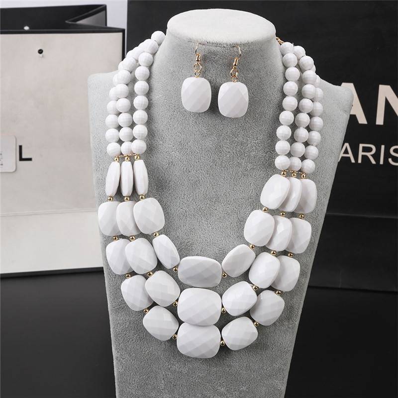 1Set Statement Bib Beaded Multilayer Necklace Women Chunky Earrings Simple Colorful Boho Jewelry Gift