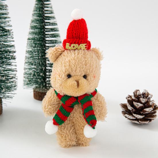 Плюшевый медведь Рождественское украшение Маленький мягкий медведь в вязаной шапке и шарфе Милые животные Настольное украшение для рождественских сувениров