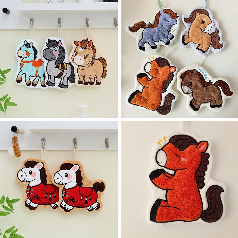 Мультяшное Милое Пони Ручное Полотенце Коралловый Флис Домашние Кухонные Салфетки Лошадь Утолщенные Подвесные Впитывающие Полотенца Для Ванной Комнаты Домашний Декор