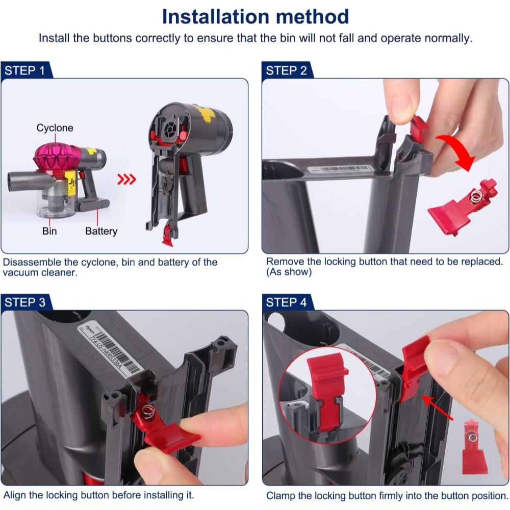 Compatible with Dyson V7 V8 SV11 SV11 Vacuum Cleaner Dust Cup Release Lock, Dust Collection Switch Button Accessory with Spring