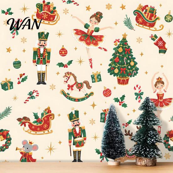 Seasonal Holiday Party Wall Decals Christmas Nutcracker Self-Adhesive Stickers, Thick PVC Wallpaper with Ballerina, Xmas Tree & Easy to Stick