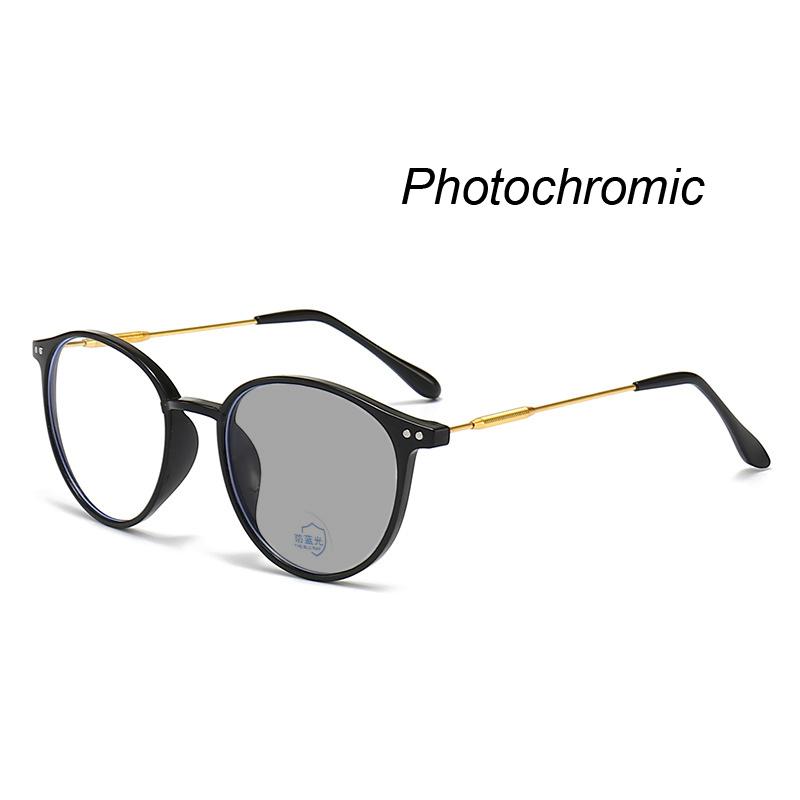 Women'S Fashion Photochromic Myopia Glasses Unisex Ultralight Anti-Uv Near Sight Eyeglasses Men Ladies Vintage Round Eyewear