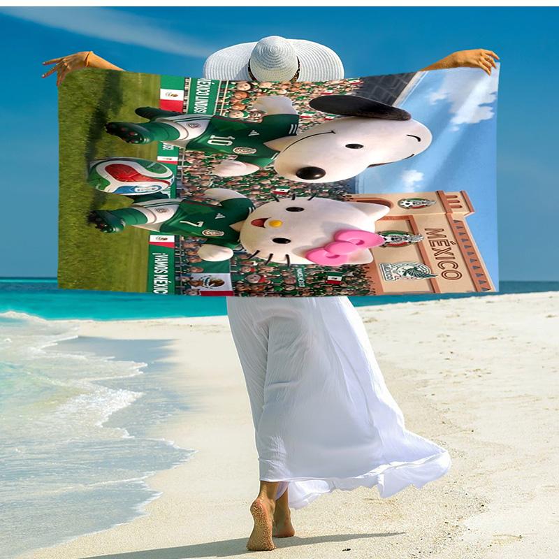 1pc Snoopy Kitty Soccer Stars Cartoon Quick Dry Microfiber Bath Towel for Swimming Surfing Camping Unisex Holiday. SJT720148